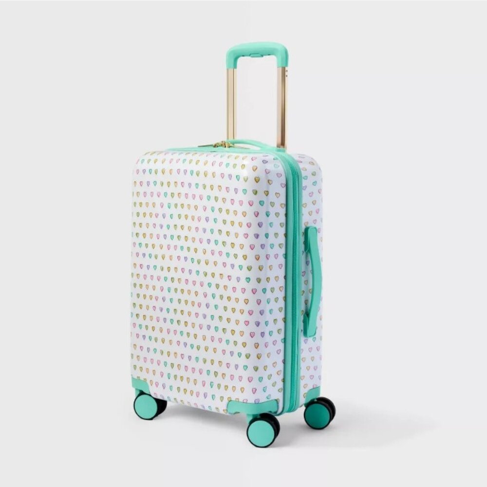 Disco Hearts Wave Hardside Spinner Carry On Suitcase White/Teal - Roller Rabbit